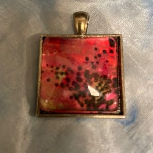 Handmade Jewelry Silvertone Square Setting w Alcohol Ink Art Under Domed Glass